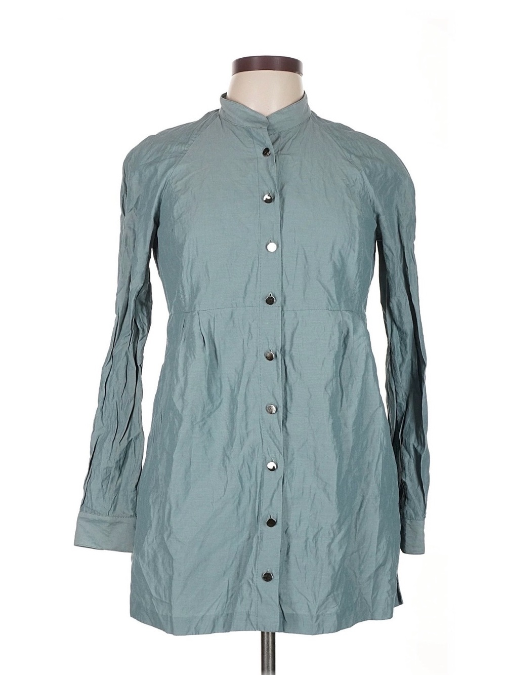 Worth New York Metallic Blue-Gray Long-Sleeve Button-Down tunic Shirt sz8